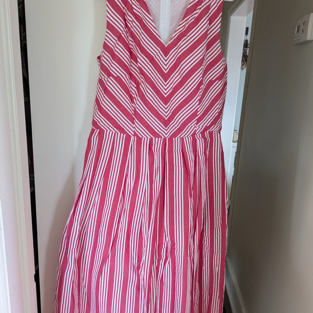Size L. Pink and White Striped V-Neck Sundress
